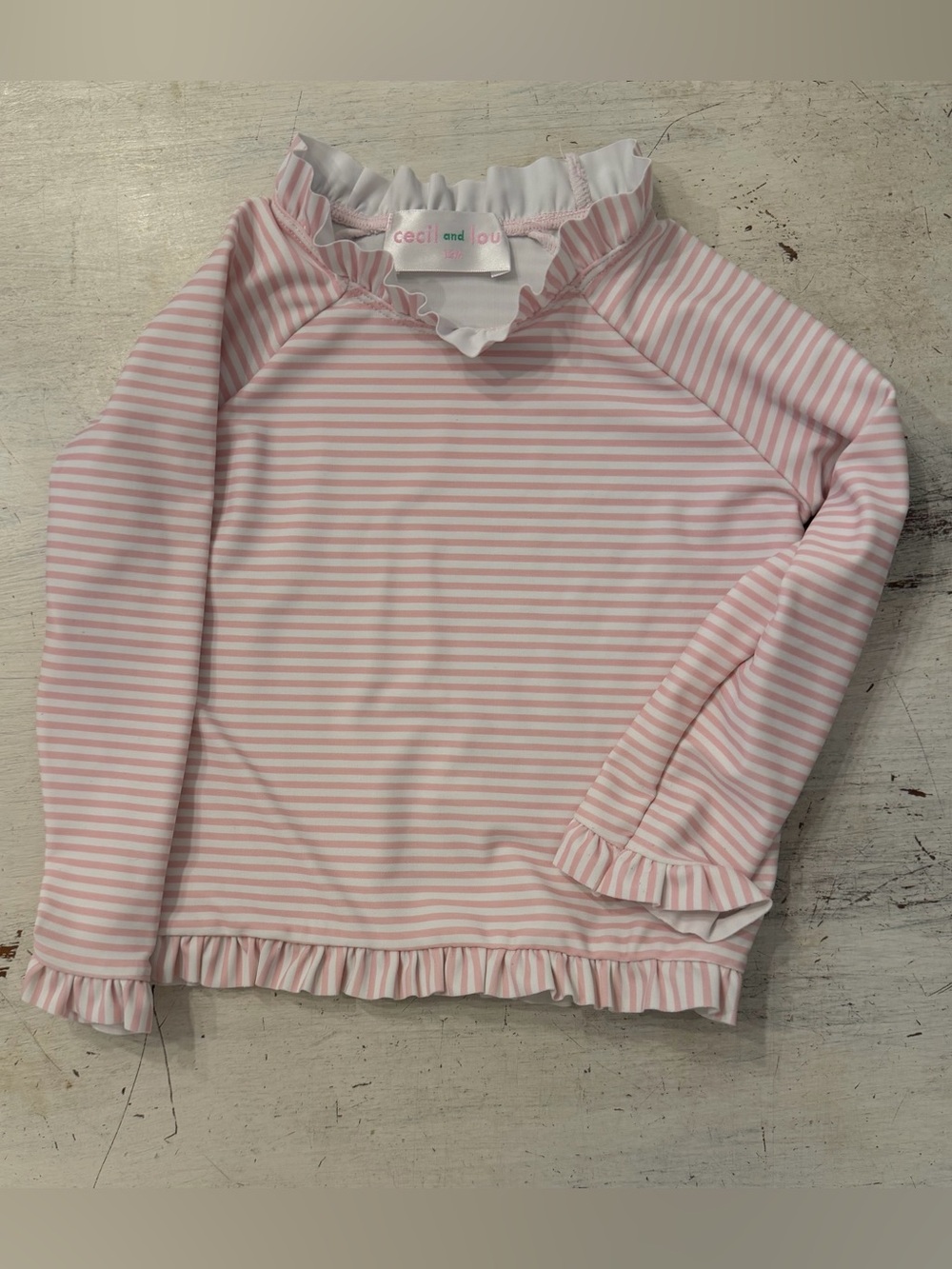 Pink Stripe Ruffle Girls' Swim Top 12M